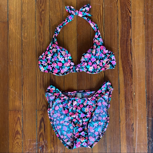 90s Gold Lbl Victoria’s Secret Neon Floral Bikini